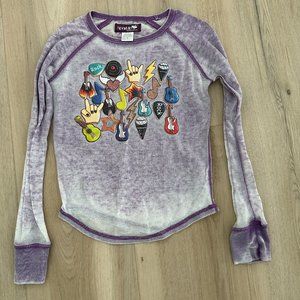 Sparkle by Stoopher purple long sleeve waffle with rock and roll icons